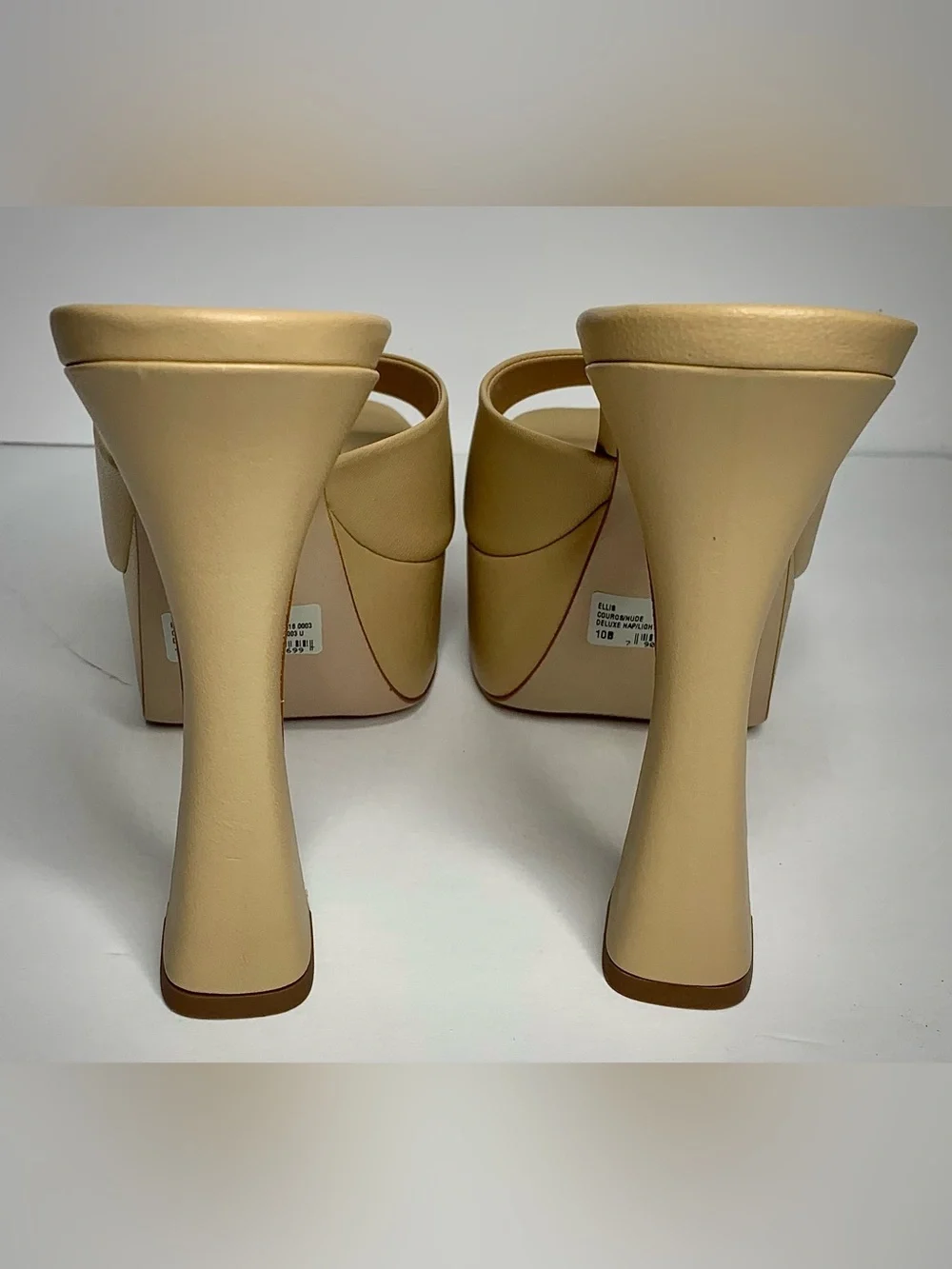 Schutz Nude Platform Mule Heels Square Toe Sculptural Heel